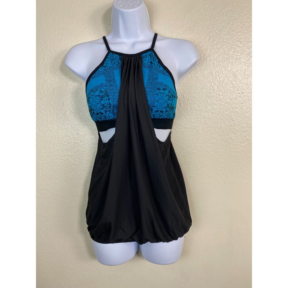 💜 Nux Womens Medium Halter Style Blue Black Tank Top size Medium Athleisure Acti